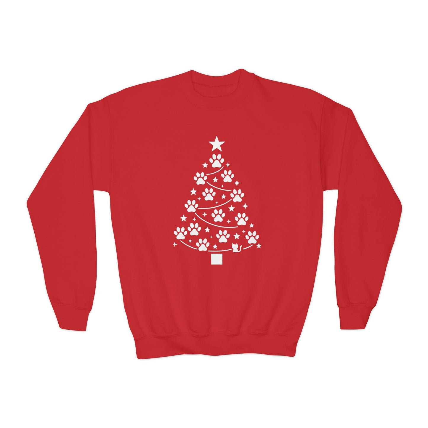 Paw Christmas Tree Girls Youth Sweatshirt, Cute Pet Lover Holiday Sweater