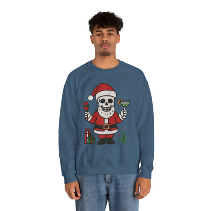 Funny Santa Skull Christmas Men's Sweatshirt, Holiday Margarita Pullover