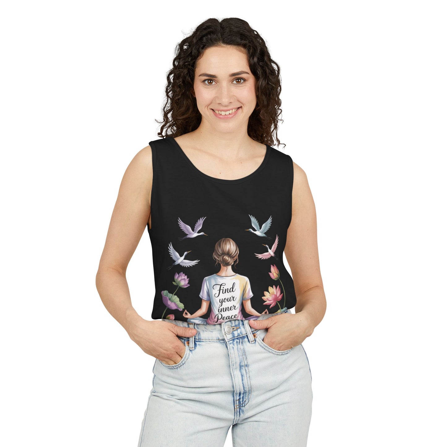 Meditation Floral Womens Tank Top, Find Your Inner Peace, Yoga Apparel, Gift for Mindfulness, Summer Relaxed Wear