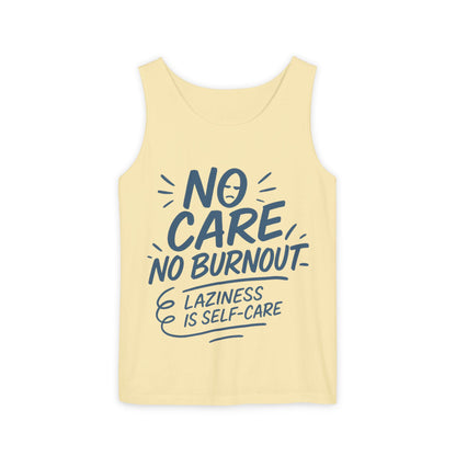 Mens Lazy Life Tank Top, No Care No Burnout Funny Quote, Workout Gym Sleeveless Shirt, Humor Gift for Him, Gift for Mental Health Awareness