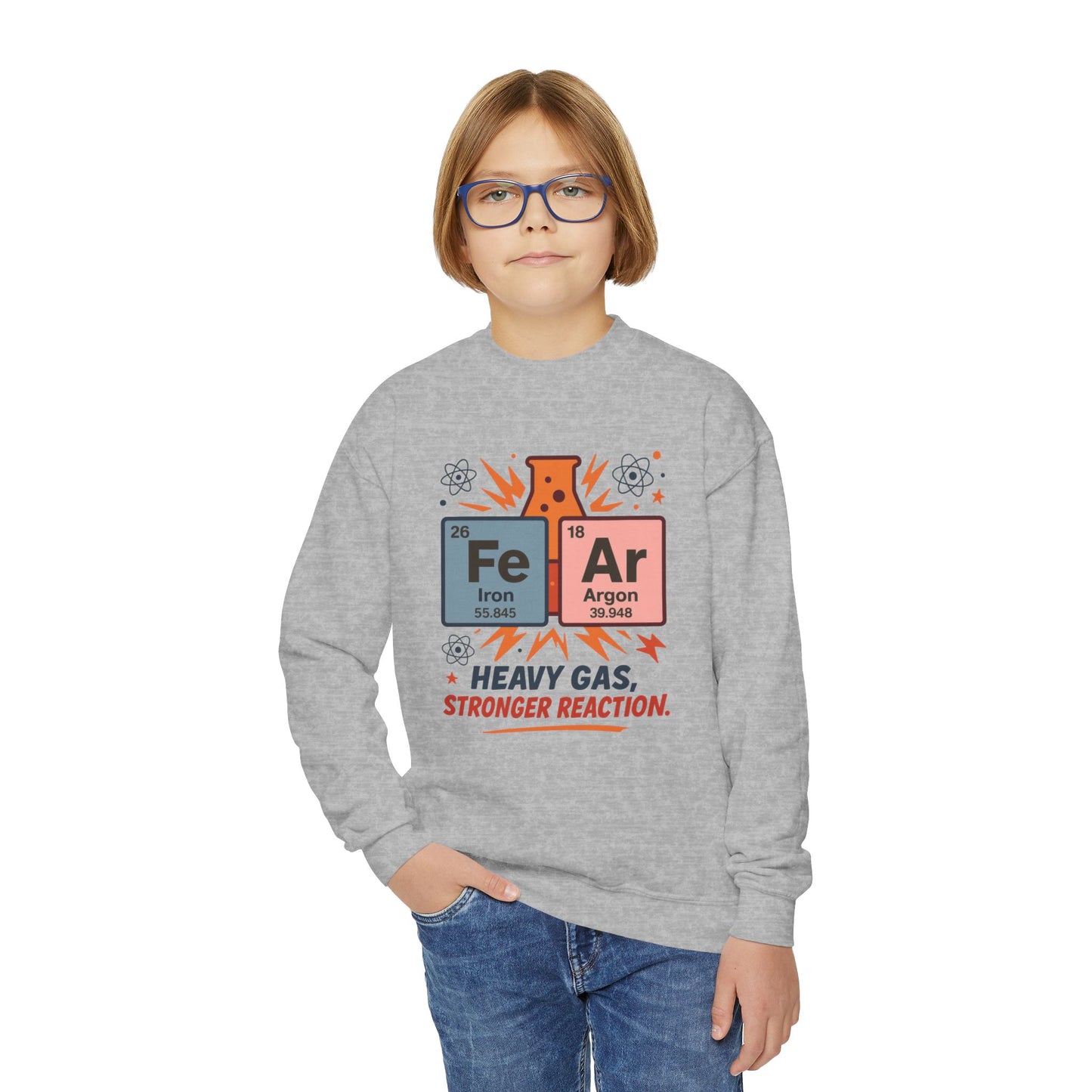 Youth Science Sweatshirt for Kids, Funny Chemistry Gift, Heavy Gas Reaction Crewneck, Science Class Apparel, Educational Sweater