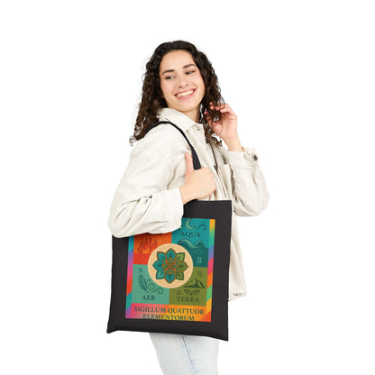 Four Elements Mandala Tote Bag, Fire, Water, Air, Earth Illustrated Symbolic Canvas Bag, Spiritual Boho Elemental Series Gift, Art Tote