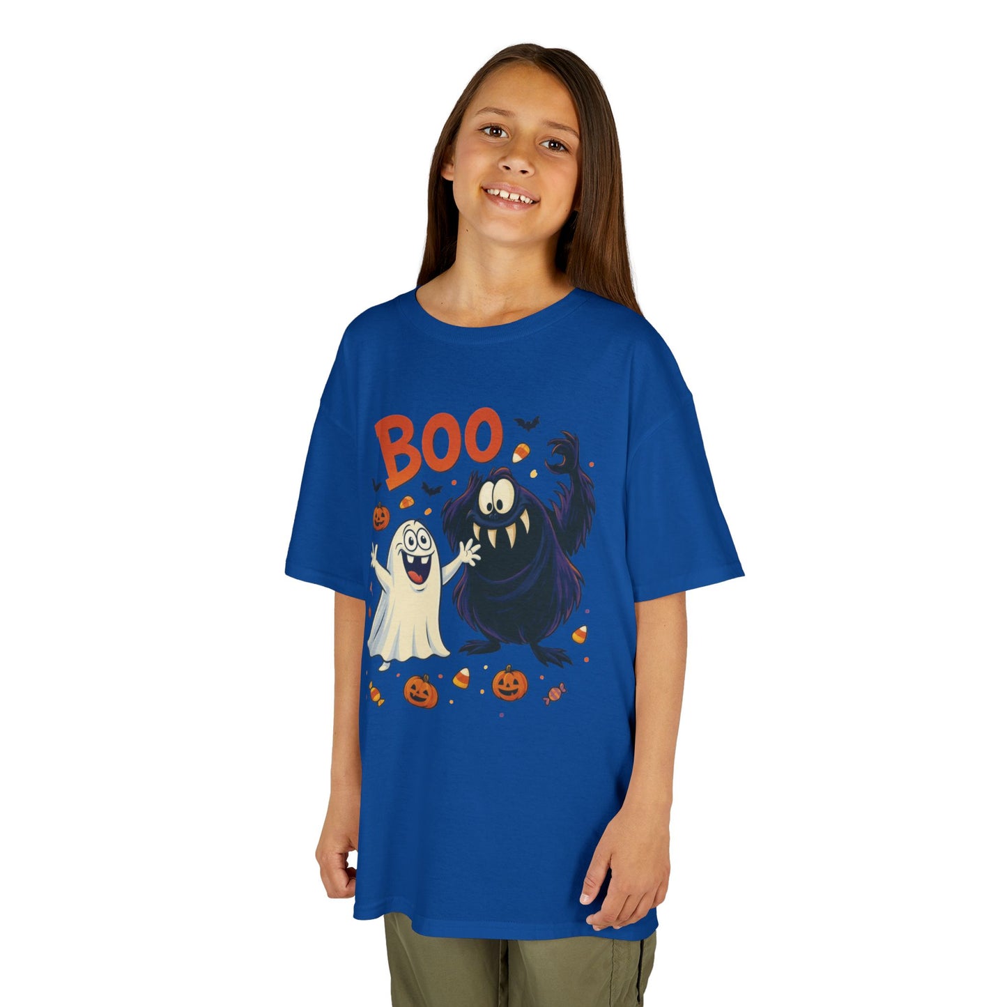 Kids Halloween T-Shirt BOO! Cute Ghost Monster Shirt, Funny Spooky Graphic Tee for Boys Girls, Halloween Costume Gift