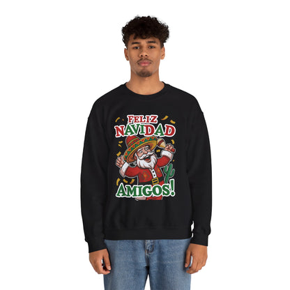 Feliz Navidad Amigos Sweatshirt, Funny Mexican Santa Christmas Jumper, Latin Holiday Fiesta Pullover