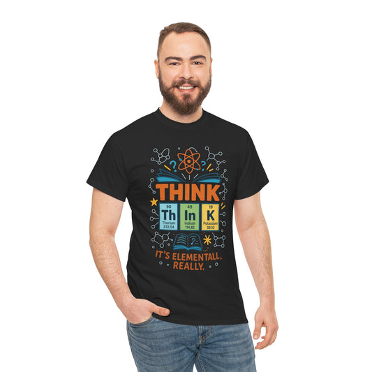 Funny Mens Science T-Shirt, THINK Element Periodic Table Shirt, Smart Geek Nerd Tee for Him, Ideal for Science Lovers, Geeky Apparel