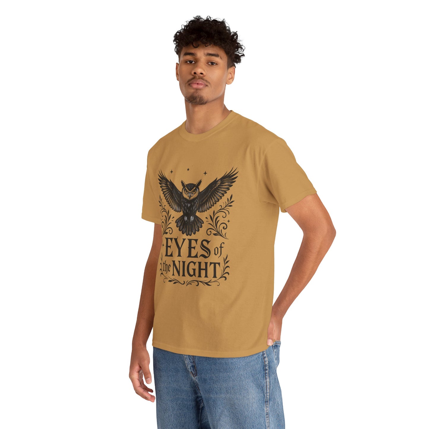 Cool Owl Graphic Unisex Heavy Cotton Tee, Flying Owl Art T-Shirt, Animal Print Tee, Gothic Bird Graphic Tee, Mens Gothic Style Shirt
