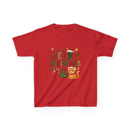 Merry Christmas Cat Shirt for Girls, Cute Holiday Kitten Tee