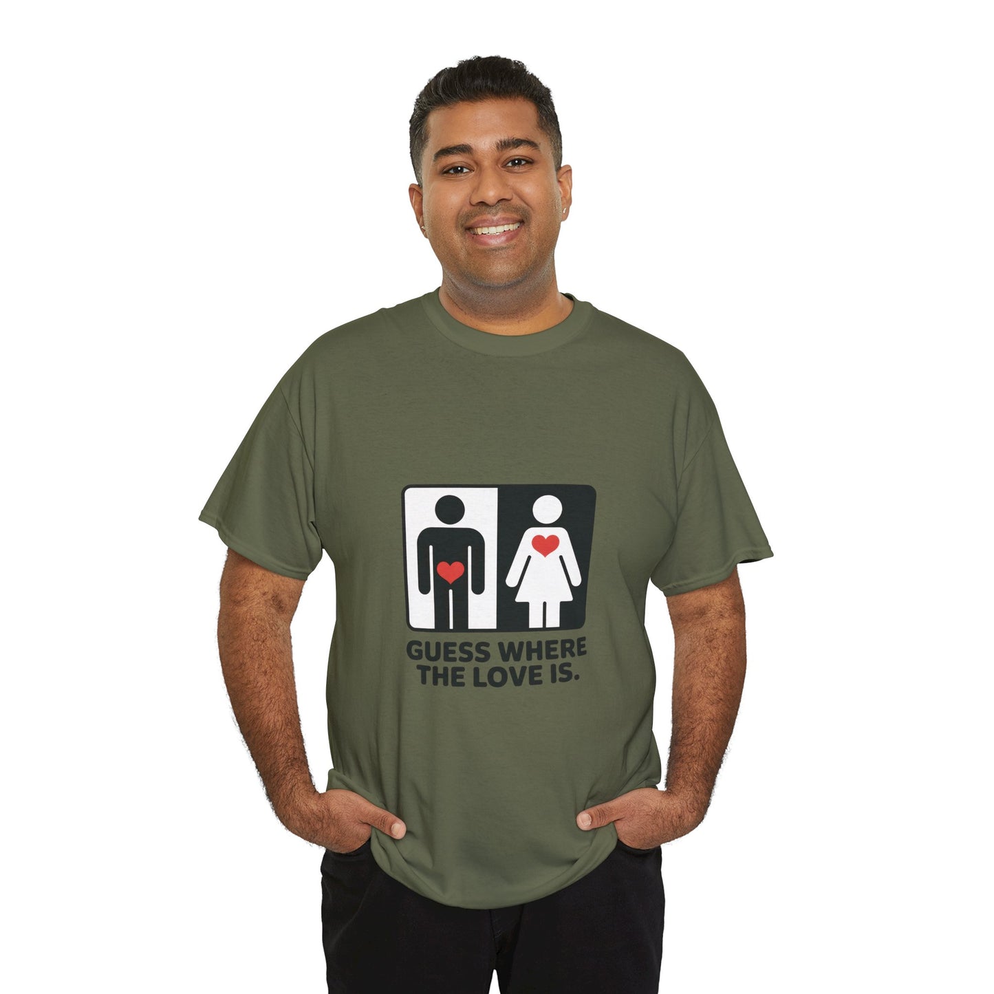 Guess Where The Love Is Tee, Funny Couples Gift, Valentines Day Apparel, Relationship Humor Shirt, Graphic Tee for Him, Bold Love Joke Shirt