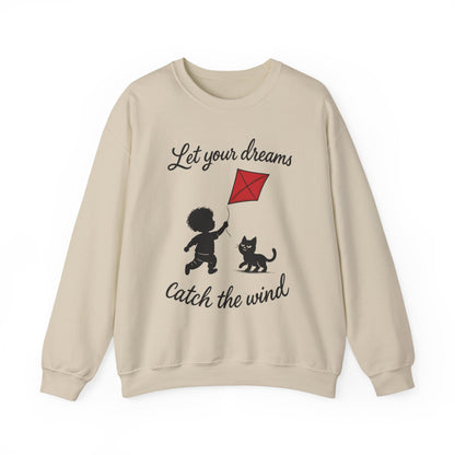 Dream Big Womens Crewneck Sweatshirt, Inspirational Gift, Cozy Lounge Wear, Cat Lover's Apparel, Kid's Motivation Sweatshirt