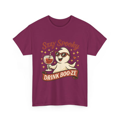 Stay Spooky Drink Boo-ze Women's T-Shirt, Funny Ghost Wine Halloween Party Graphic Tee