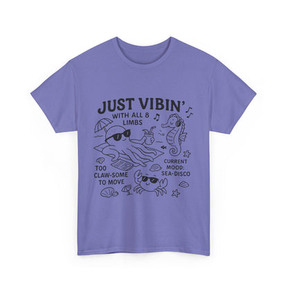 Just Vibin Womens T-Shirt, Cute Octopus & Sea Animals Graphic Tee, Funny Sea Disco Summer Shirt, Beach Vibes Gift for Her, Ocean Theme