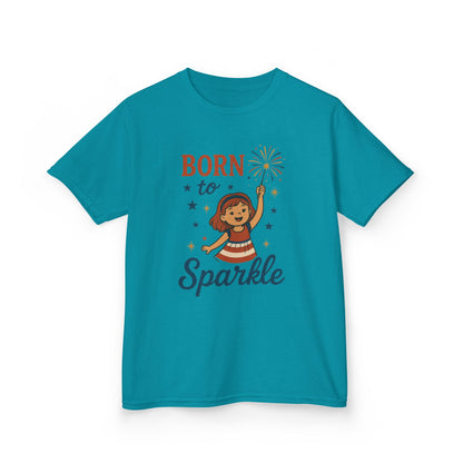 4th of July Shirt for Girls,  Born to Sparkle Tee For Kids, Patriotic Fireworks Youth T-Shirt, Independence Day Outfit for Tween Girls
