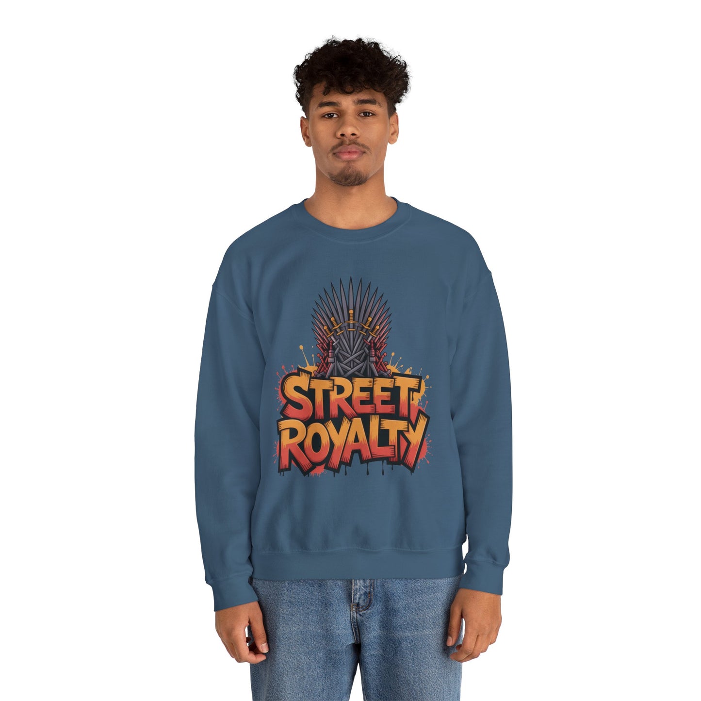 Street Royalty Men's Crewneck Sweatshirt, Graffiti Crown Graphic Pullover, Urban Streetwear Top for Men