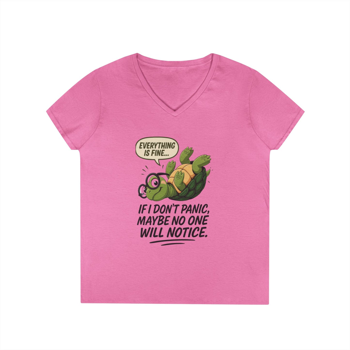 Cute & Comfy Turtle V-Neck T-Shirt, Everything is fine.. design, Gift for Animal Lovers, Casual Wear, Fun Quotes, Positive message tee
