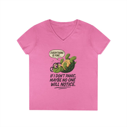 Cute & Comfy Turtle V-Neck T-Shirt, Everything is fine.. design, Gift for Animal Lovers, Casual Wear, Fun Quotes, Positive message tee