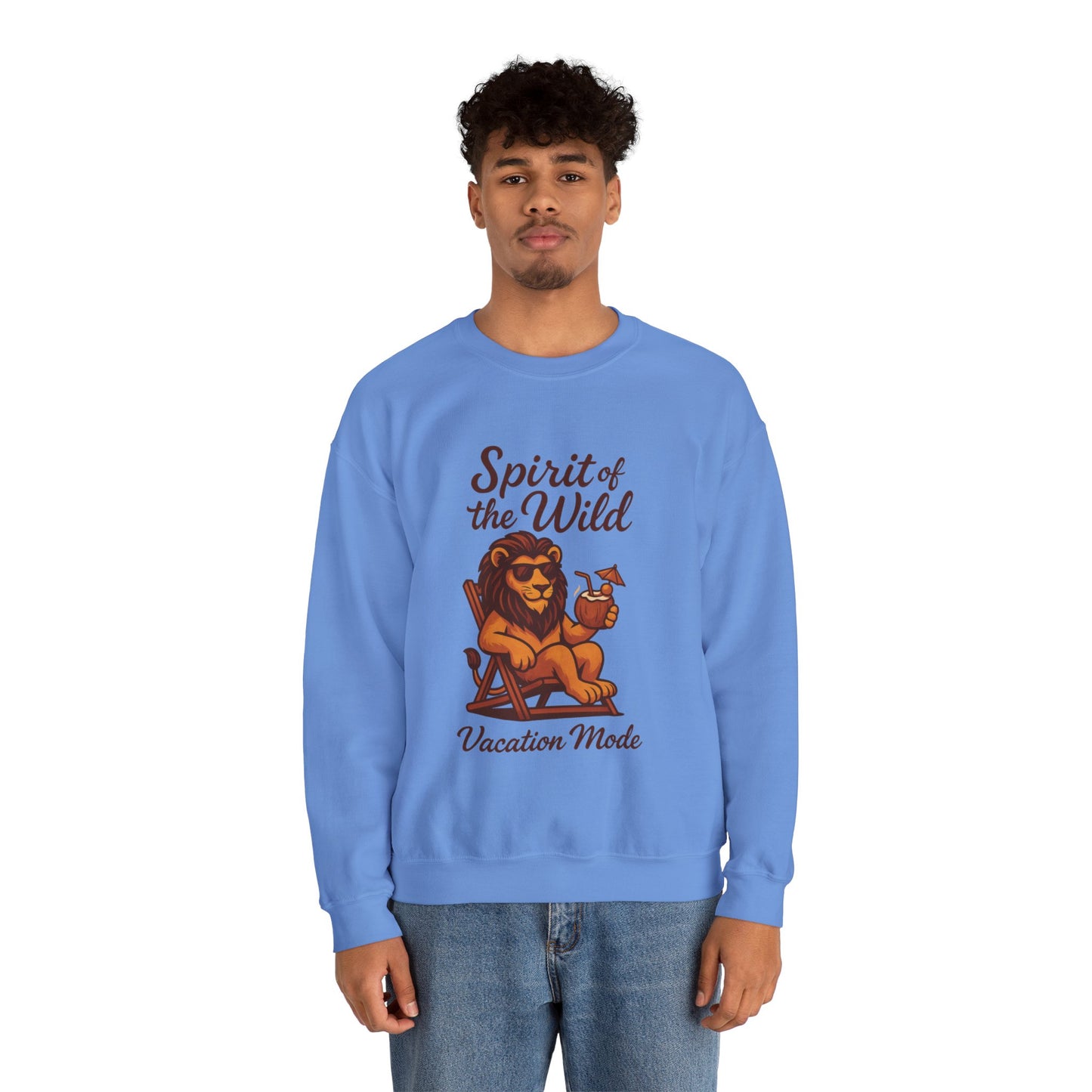 Spirit of the Wild Lion Mens Sweatshirt - Vacation Mode Funny Relaxed Jungle King Pullover,  Fun Gift for Travelers