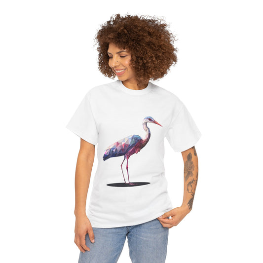 Geometric Heron T-Shirt, Colorful Polygon Bird Graphic, Nature Lover Unisex Heavy Cotton Tee, Geometric Crane Tee, Bird Lovers Gift