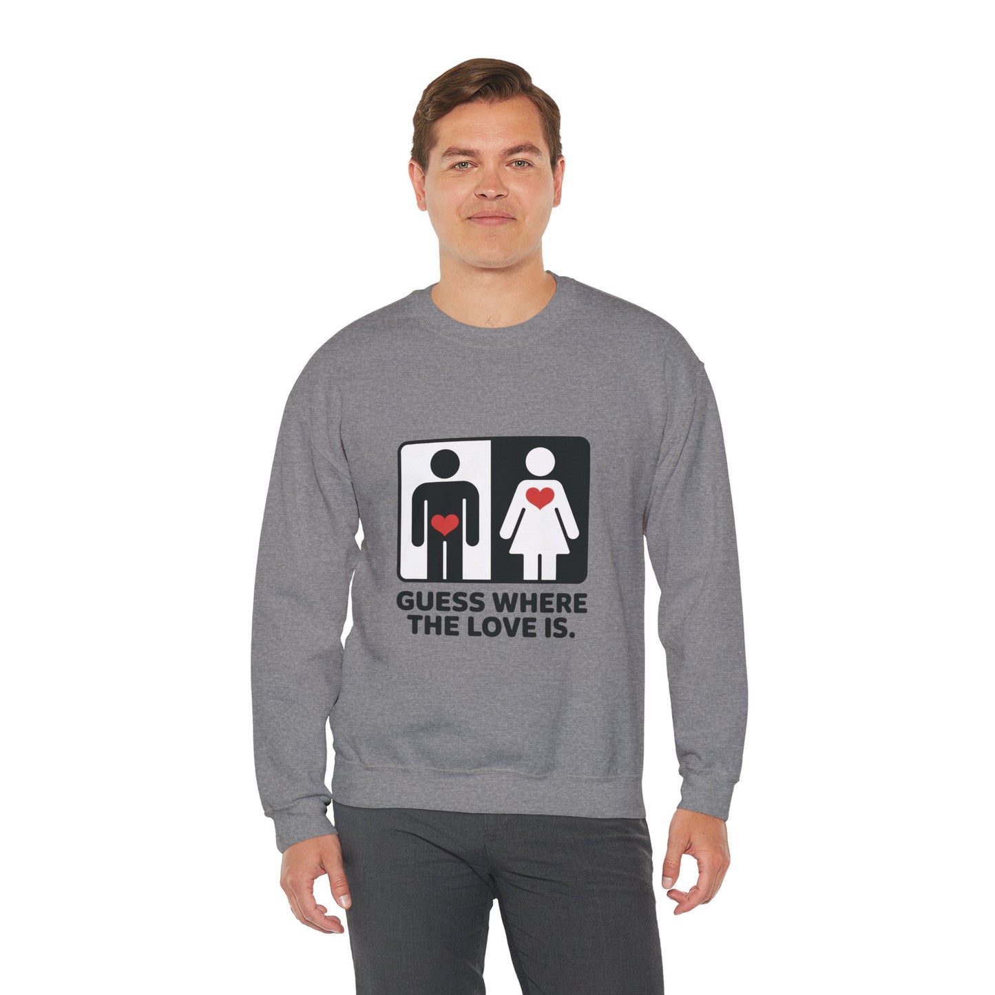 Guess Where the Love Is Mens Crewneck Sweatshirt, Cute Couples Gift, Love Themed Apparel, Valentine's Day Apparel, Relationship Sweatshirt