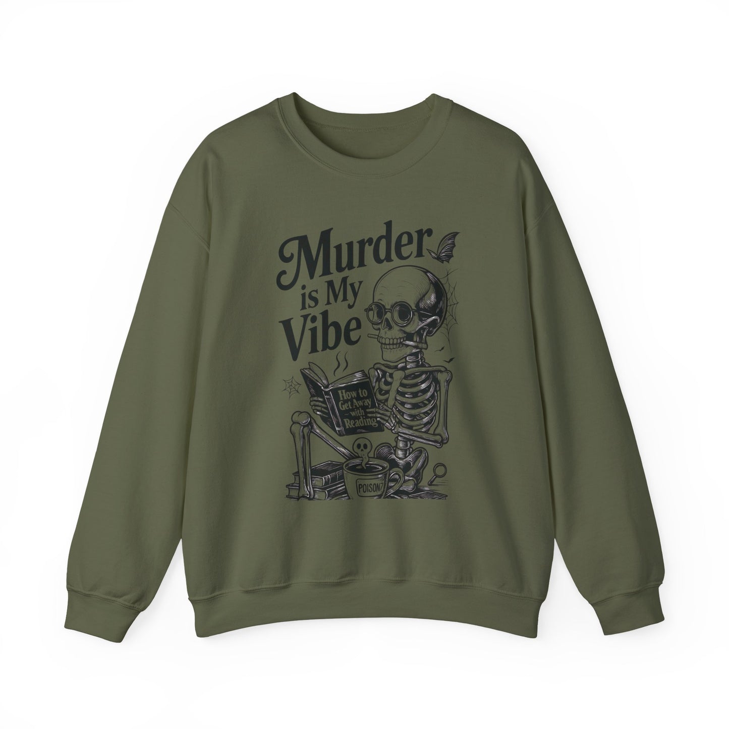 Murder is My Vibe Crewneck Sweatshirt, Cozy Gift for Halloween, Unique Sweatshirt, Skull Graphic, Fall Fashion, Unisex Pullover