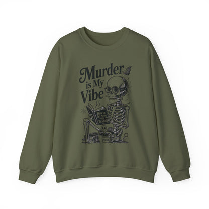 Murder is My Vibe Crewneck Sweatshirt, Cozy Gift for Halloween, Unique Sweatshirt, Skull Graphic, Fall Fashion, Unisex Pullover