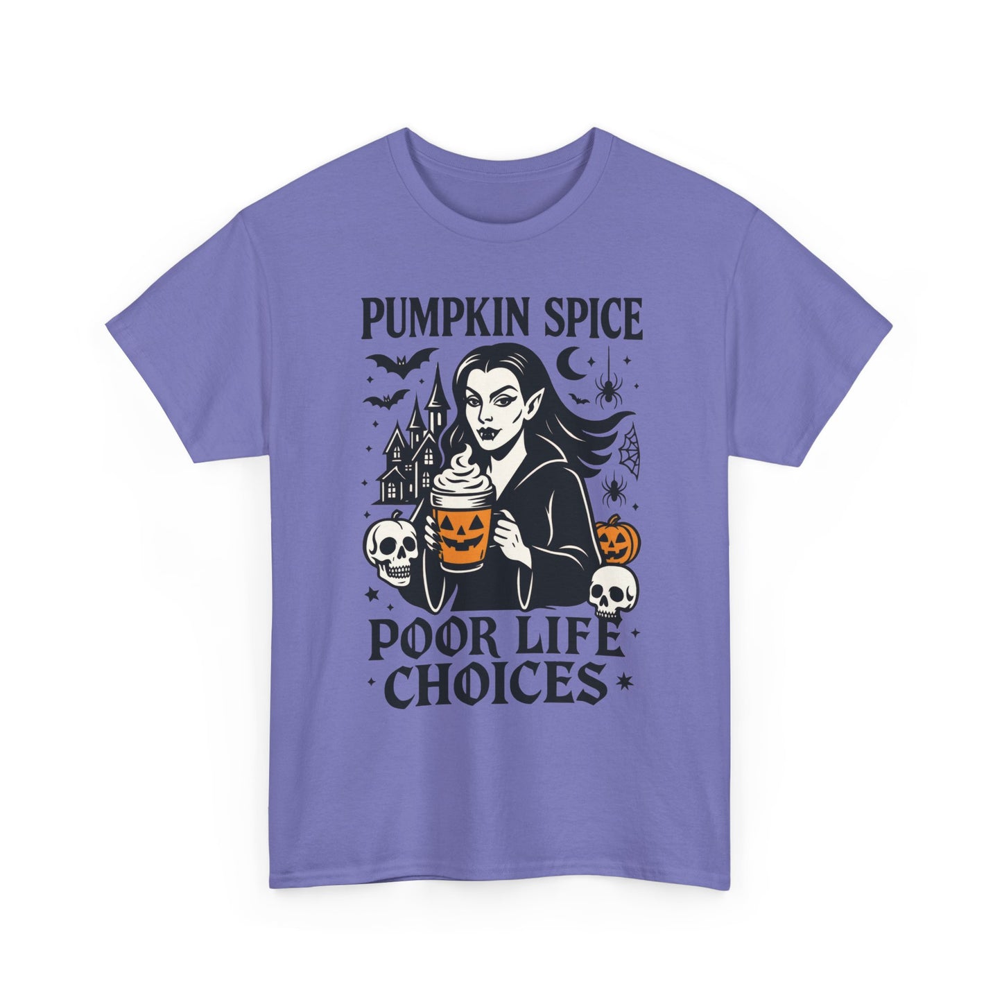 Pumpkin Spice Poor Life Choices Women's T-Shirt, Funny Vampire Coffee Halloween Graphic Tee