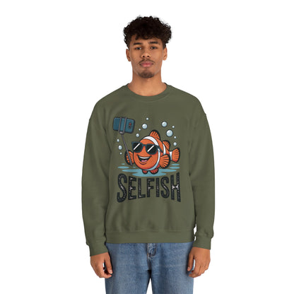 Unisex Heavy Blend™ Crewneck Sweatshirt, Mens Selfish Funny Fish Sweatshirt, Cute Selfie Pullover, Ocean Humor Top