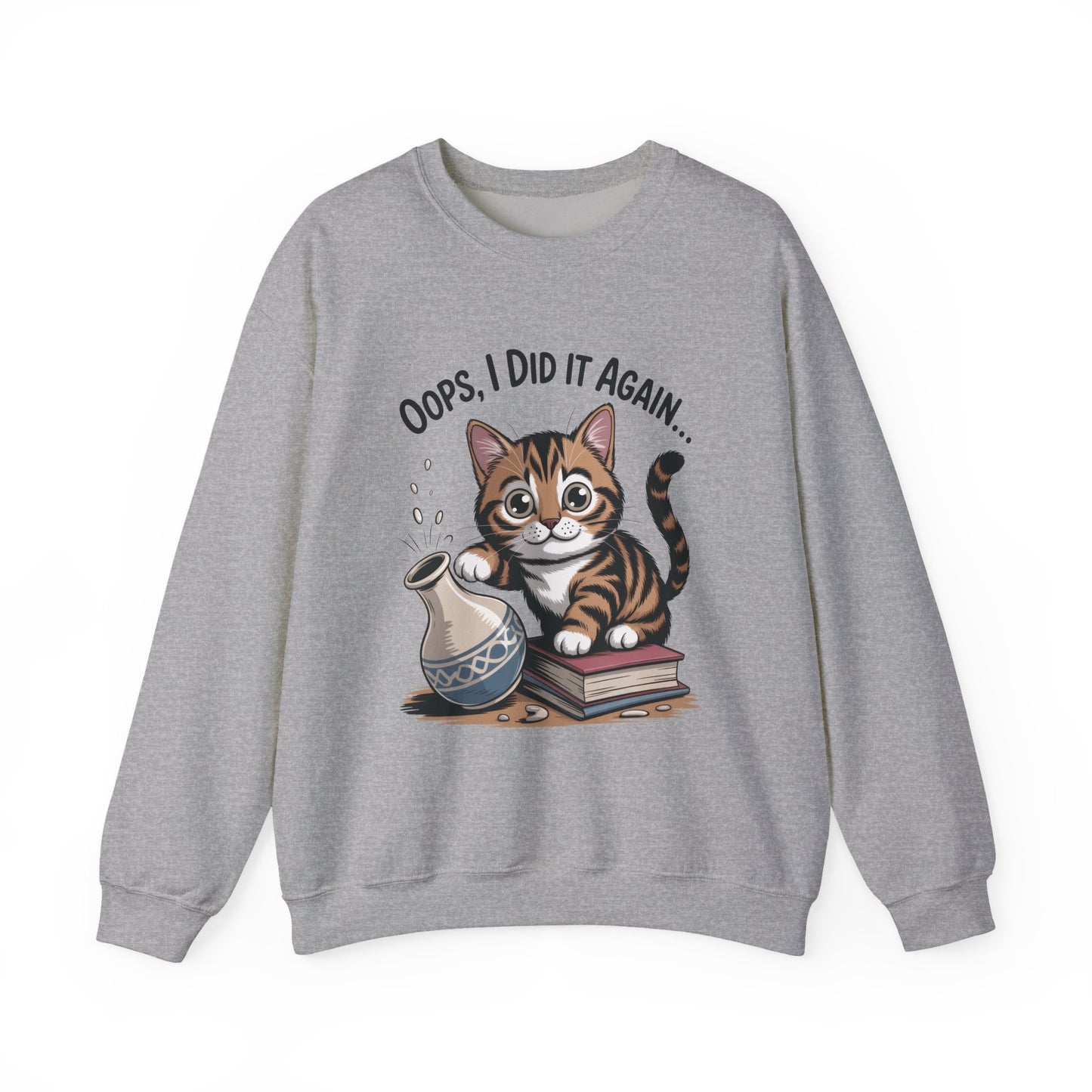 Cute Cat Oops! I Did It Again Sweatshirt, Funny Pet Lover Gift, Cozy Crewneck for Cat Moms, Purrfect for Birthdays, Casual Wear