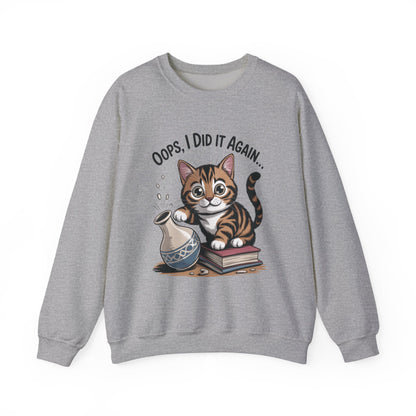 Cute Cat Oops! I Did It Again Sweatshirt, Funny Pet Lover Gift, Cozy Crewneck for Cat Moms, Purrfect for Birthdays, Casual Wear