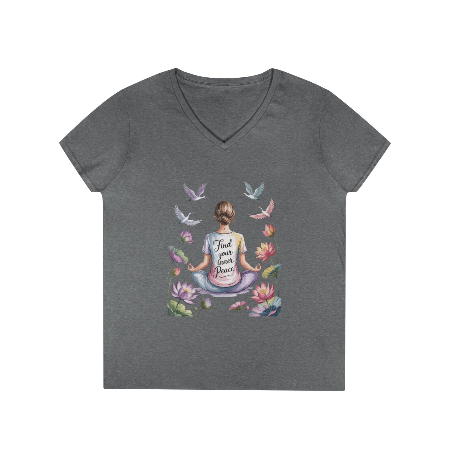 Mindful V-Neck T-Shirt, Inspirational Tee, Yoga Shirt, Self-Care Apparel, Gift for Her, Casual Wear, Find Your Inner Peace