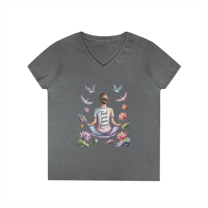 Mindful V-Neck T-Shirt, Inspirational Tee, Yoga Shirt, Self-Care Apparel, Gift for Her, Casual Wear, Find Your Inner Peace