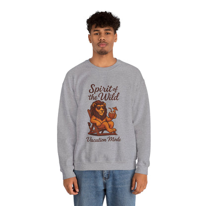 Spirit of the Wild Lion Mens Sweatshirt - Vacation Mode Funny Relaxed Jungle King Pullover,  Fun Gift for Travelers
