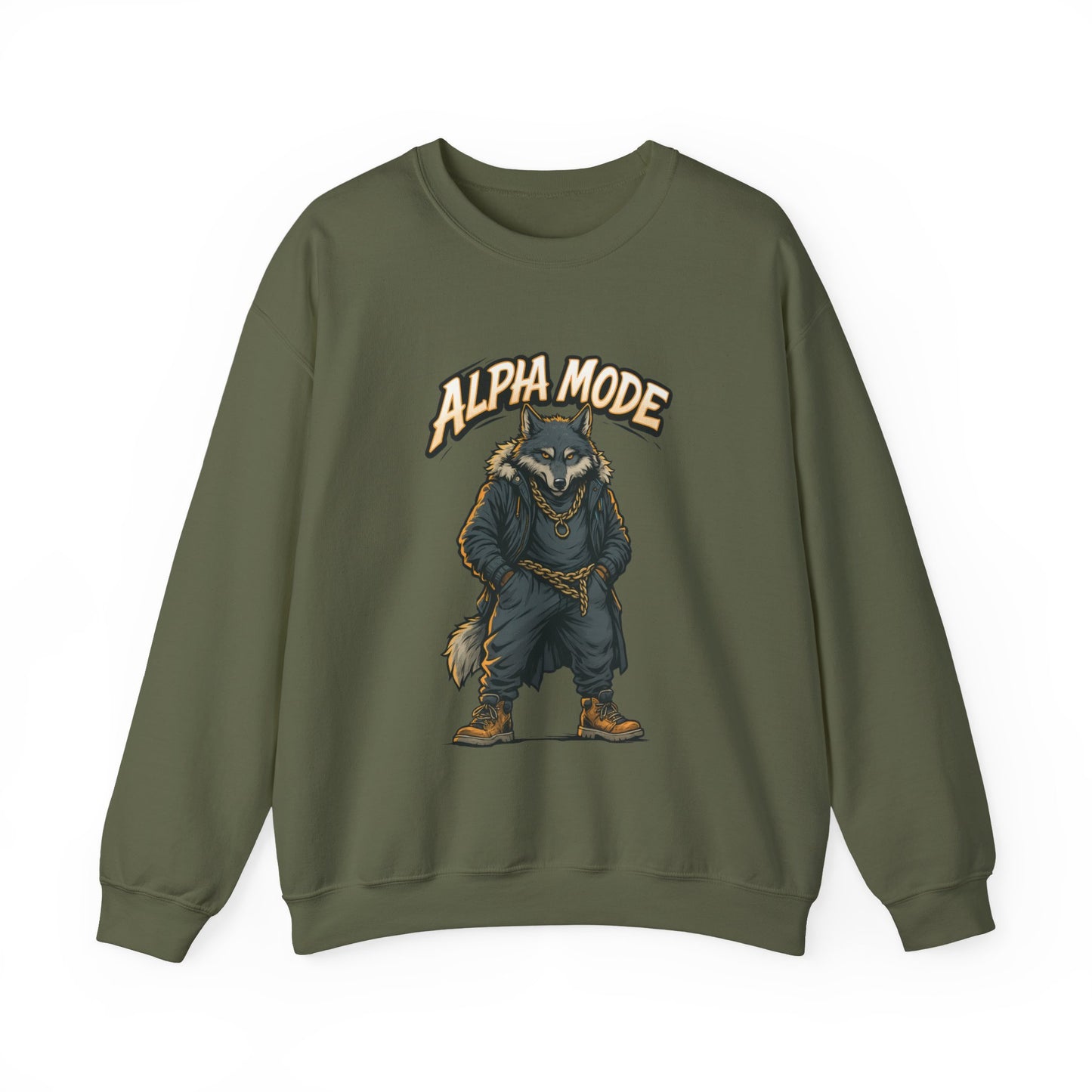 Alpha Mode Wolf Crewneck Sweatshirt, Mens Streetwear Pullover, Hip Hop Savage Wolf Sweater, Alpha Male Graphic Crewneck, Urban Wolf Gift