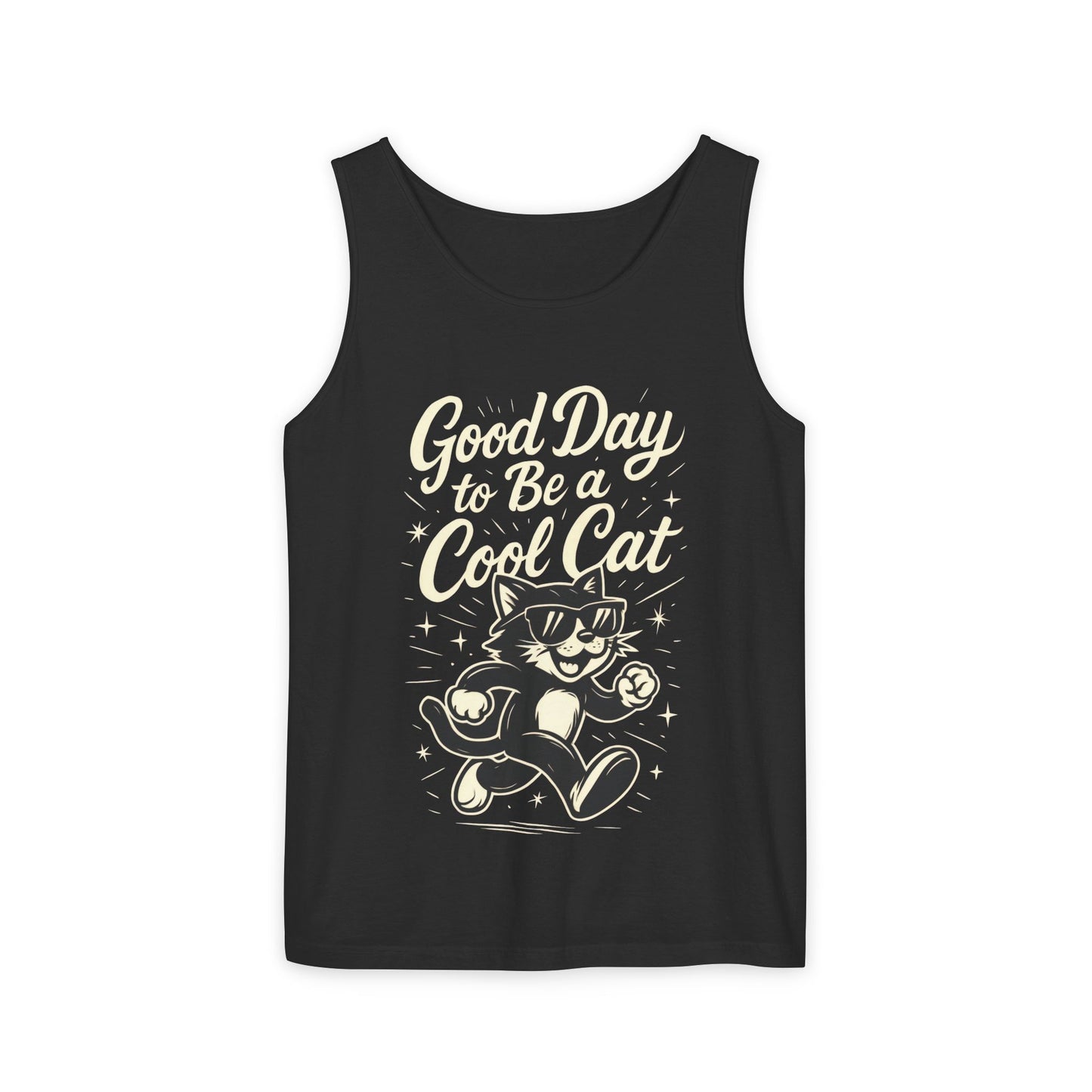 Cool Cat Womens Tank Top - Good Day to Be a Cool Cat Retro Kitty Sleeveless Shirt - Funny Summer Top, Gift for Cat Lovers