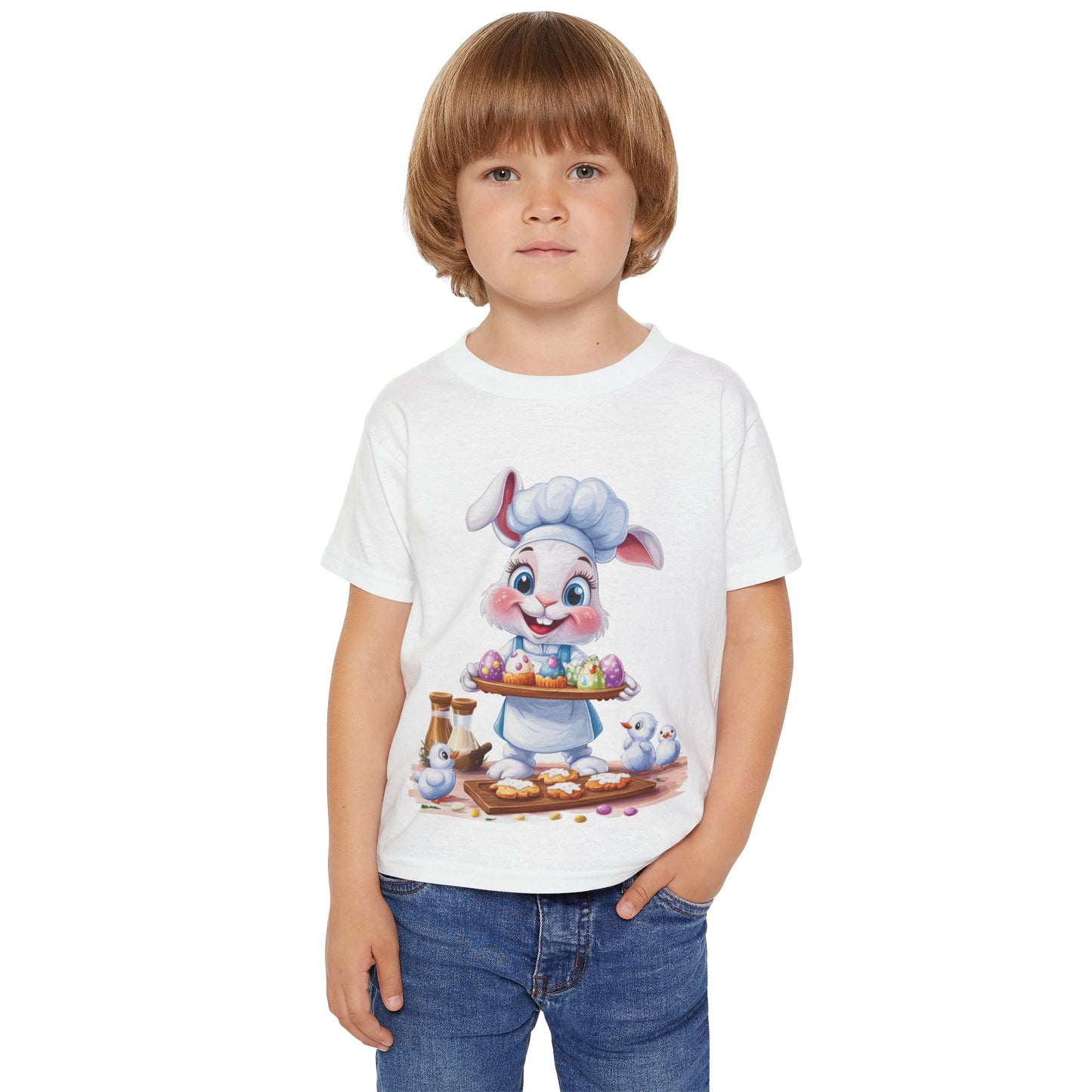 Easter Bunny Chef Toddler T-Shirt - Cute Spring Baking Shirt with Colorful Eggs - Cotton Easter Tee for Kids, Easter Toddler Gift