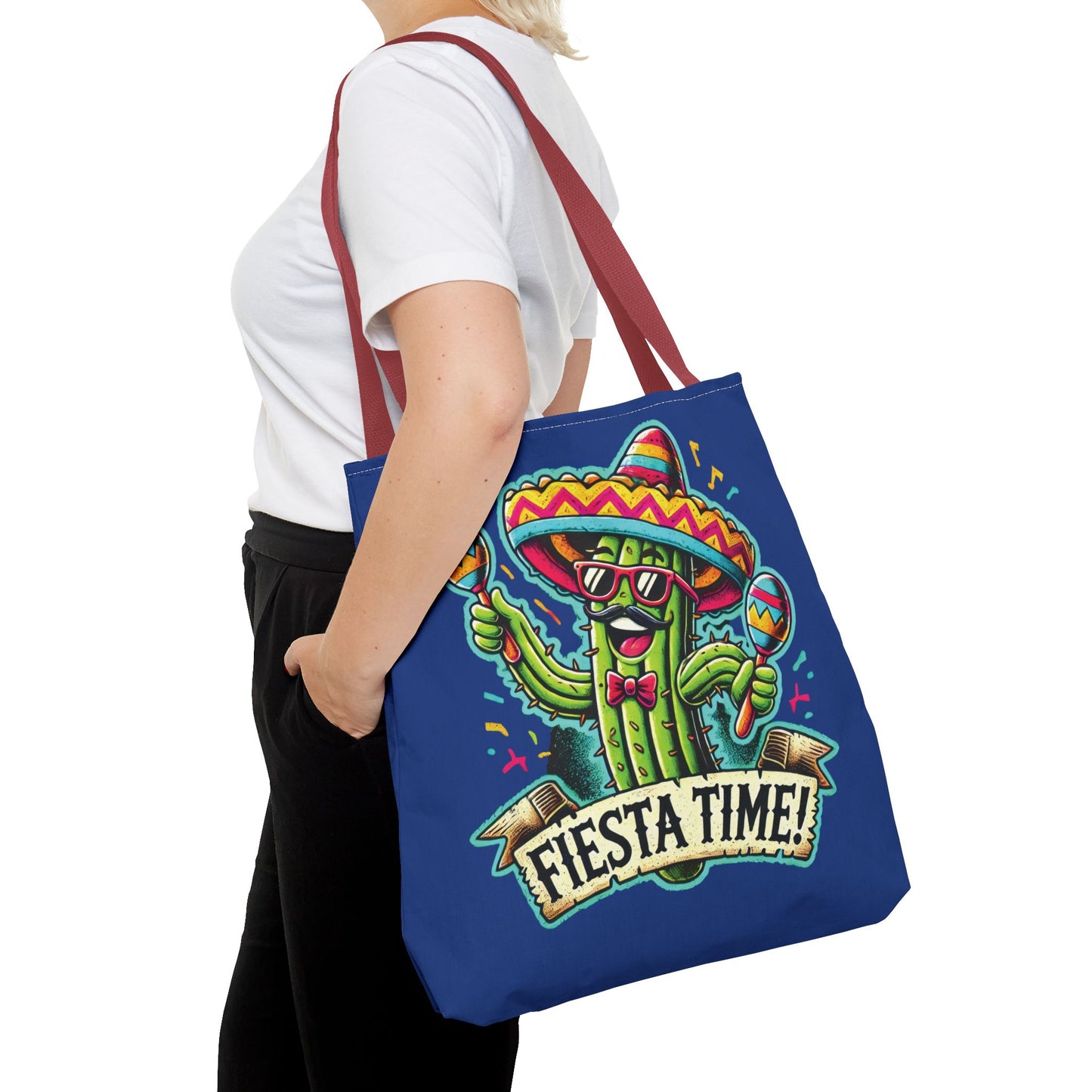 Fiesta Time Cactus Tote Bag, Funny Mexican Party Gift, Sombrero Maracas Print, Cinco de Mayo Bag, Summer Festival Tote, Beach Bag, Shopping