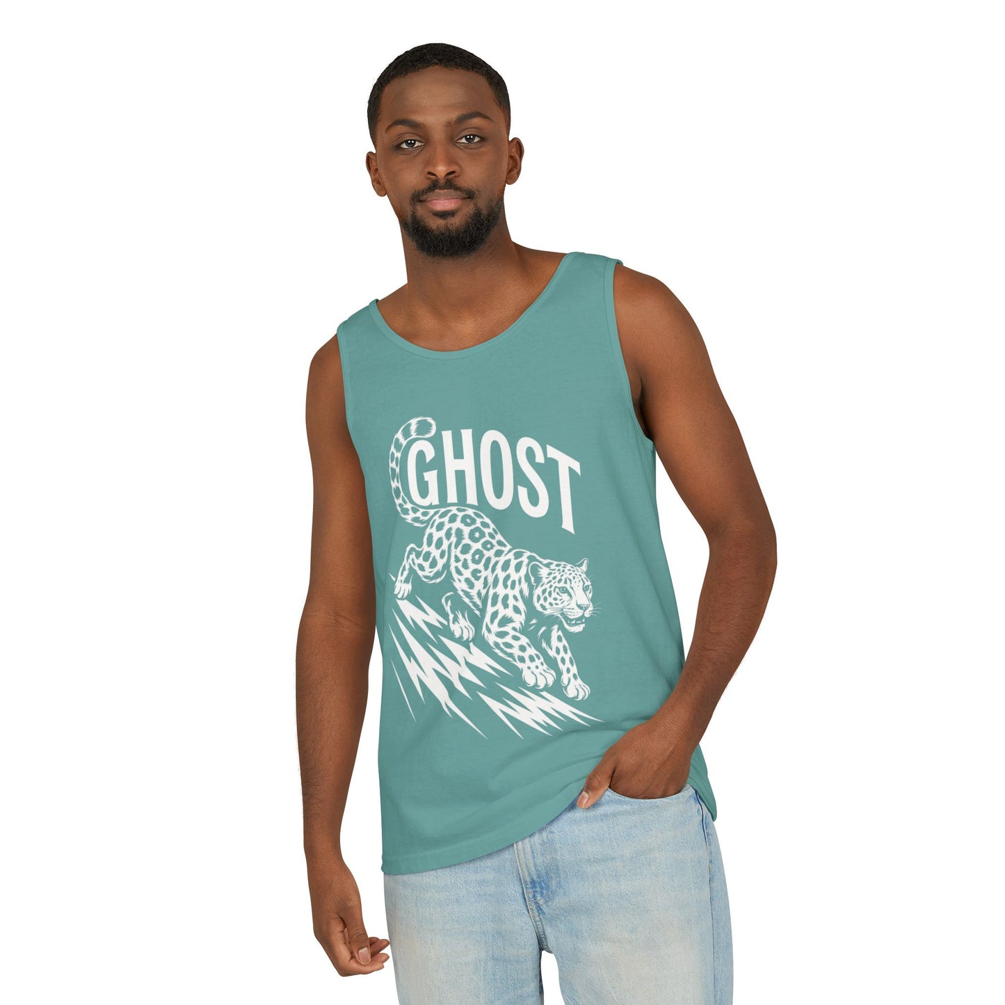 Ghost Leopard Mens Tank Top, Cool Graphic Shirt for Summer, Beach Days, Festivals, Gifts, Casual Wear