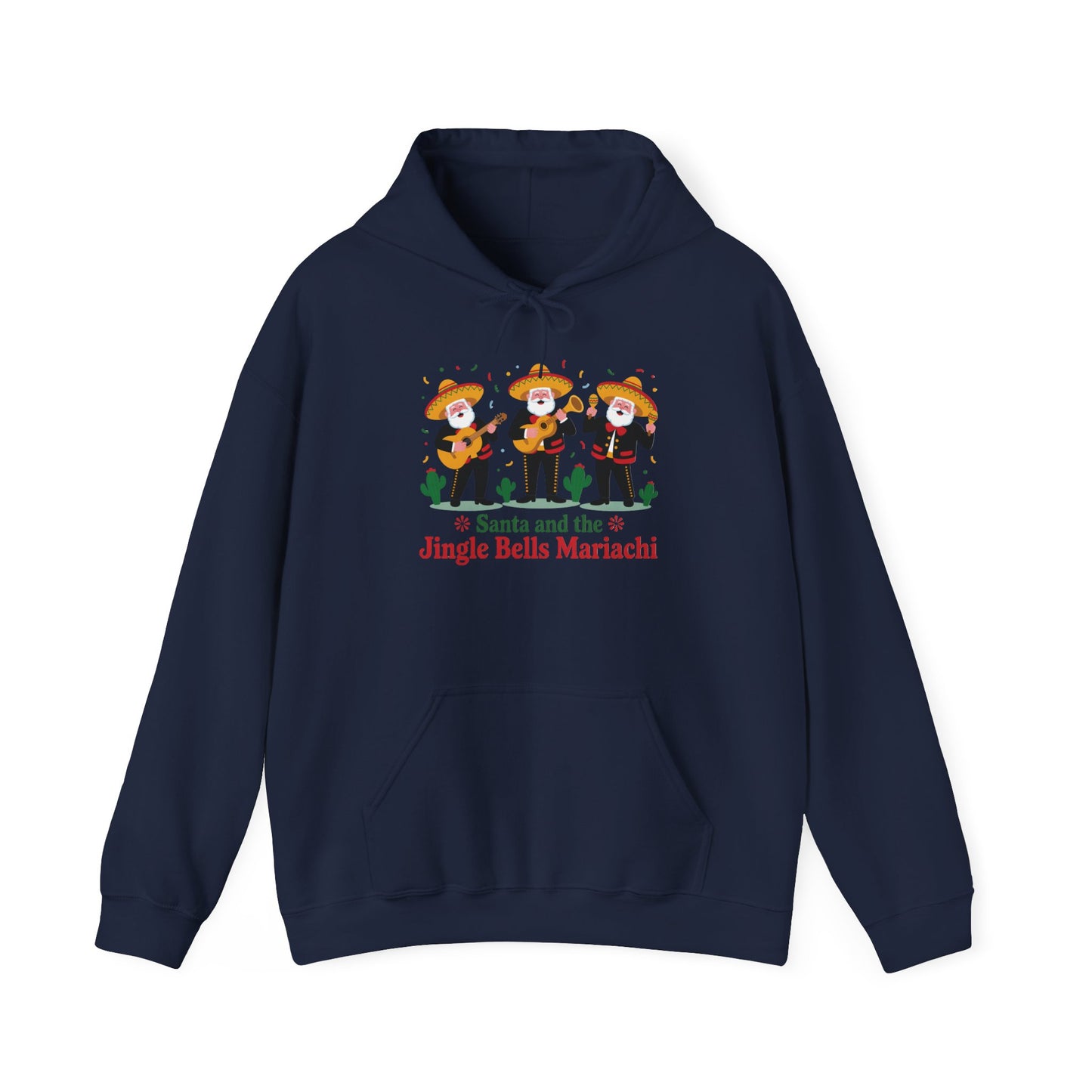 Santa and the Jingle Bells Mariachi Hoodie, Funny Mexican Santa Christmas Hoodie, Latin Fiesta Holiday Sweatshirt
