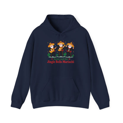 Santa and the Jingle Bells Mariachi Hoodie, Funny Mexican Santa Christmas Hoodie, Latin Fiesta Holiday Sweatshirt