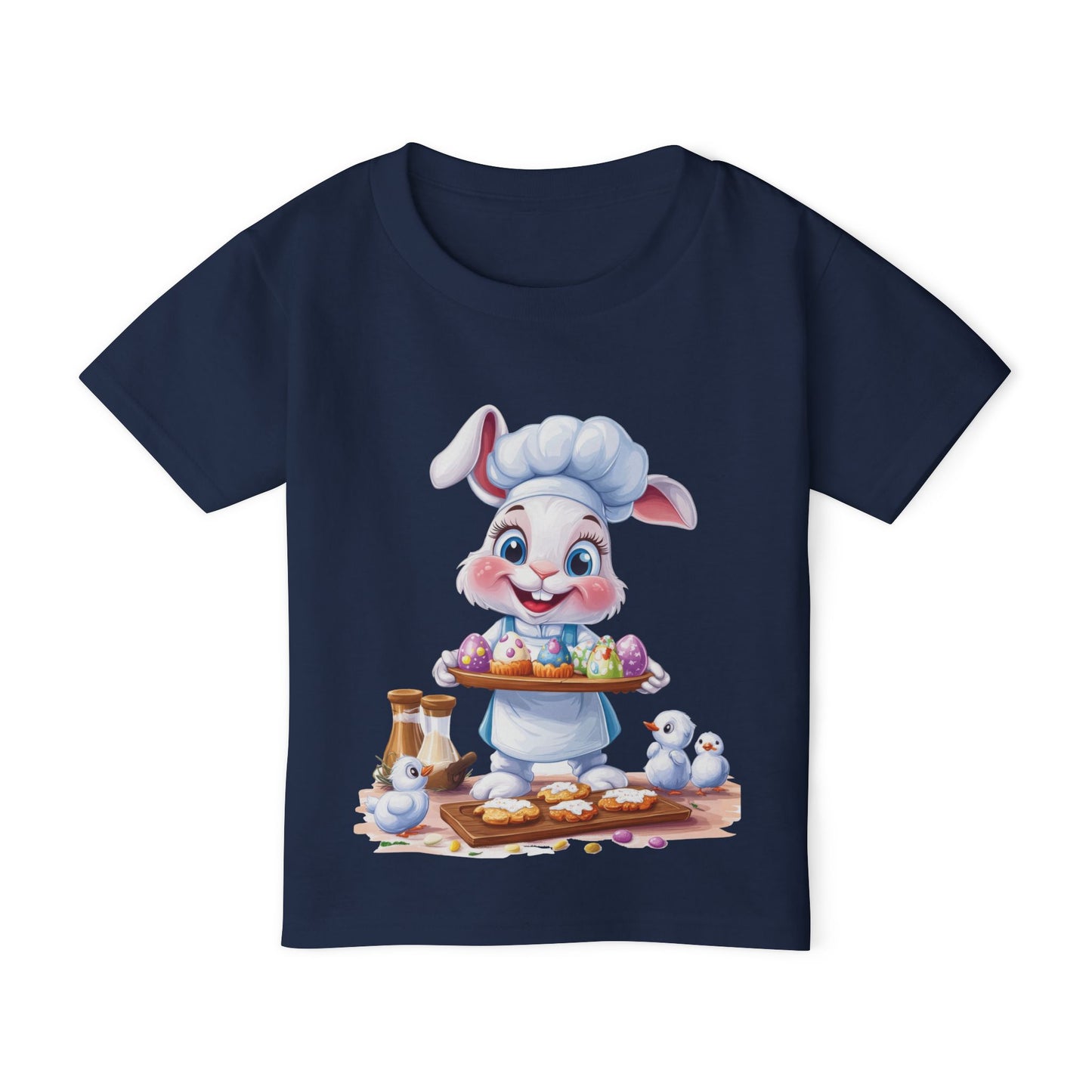 Easter Bunny Chef Toddler T-Shirt - Cute Spring Baking Shirt with Colorful Eggs - Cotton Easter Tee for Kids, Easter Toddler Gift