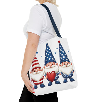 Patriotic Gnome Tote Bag, Stars and Stripes Reusable Grocery Bag, Cute Gnome Summer Bag, Holiday Gift Tote, Eco-Friendly Shopping Bag