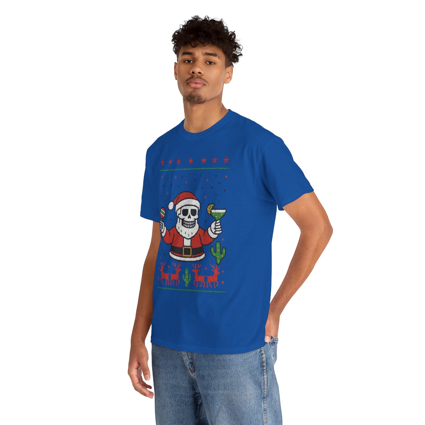 Skeleton Santa Funny Christmas T-Shirt for Men, Margarita - Maracas Holiday Tee