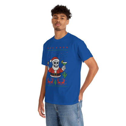 Skeleton Santa Funny Christmas T-Shirt for Men, Margarita - Maracas Holiday Tee