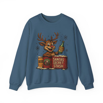 Mens Funny Christmas Sweatshirt, Santa's Secret Stash Reindeer Pullover, Men's Heavy Blend™ Crewneck Sweatshirt