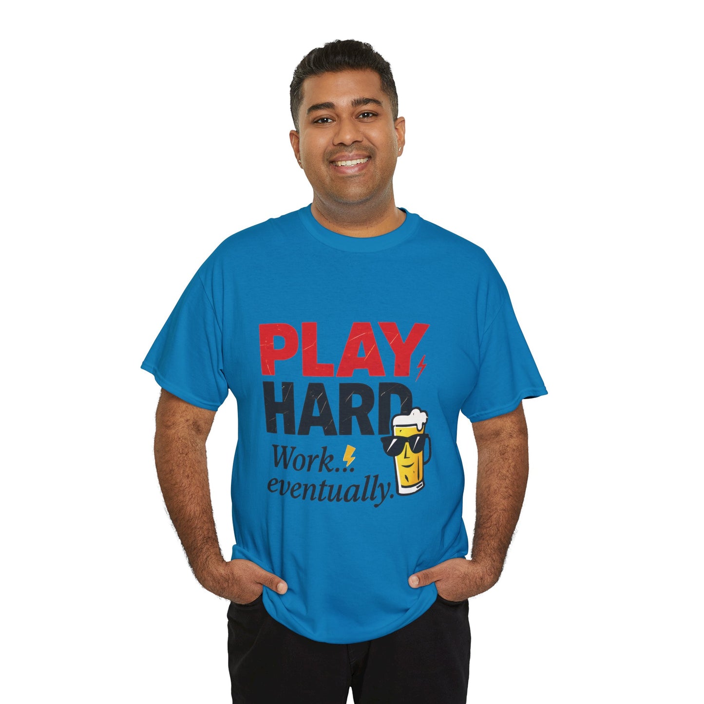 Play Hard Mens Heavy Cotton Tee, Perfect for Beer Lovers, Casual Hangouts, Parties, Gifts, and Relaxed Days