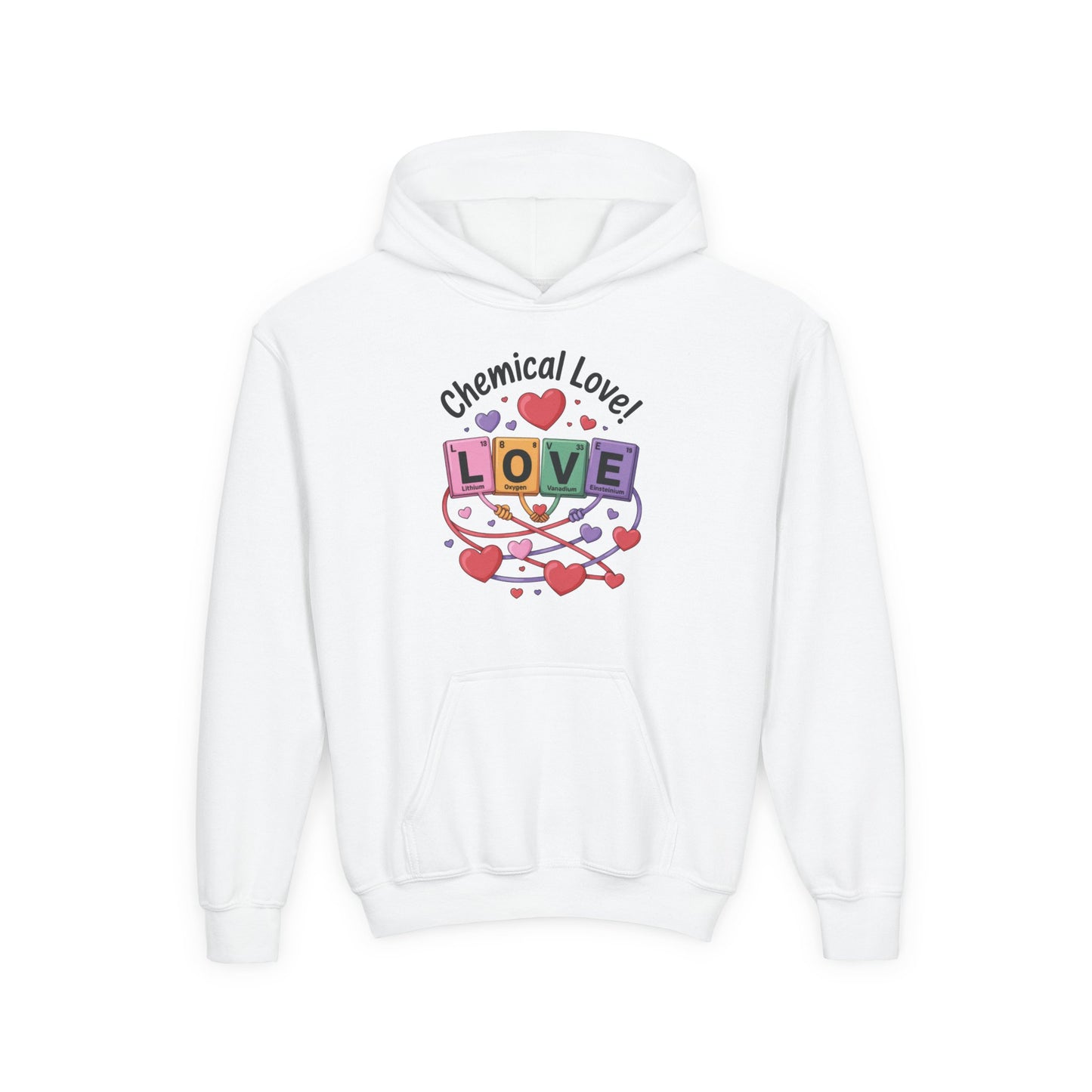 Youth Heavy Blend Hooded Sweatshirt, Chemical Love Design, Cozy Gift for Teens, Valentine's Day Gift For Girl, Birthday, Everyday Comfort