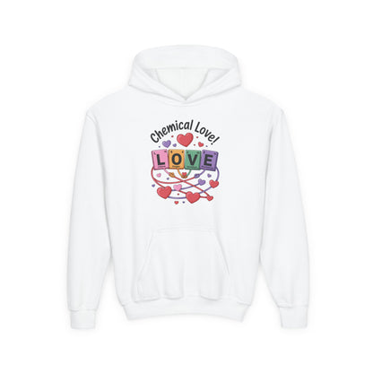 Youth Heavy Blend Hooded Sweatshirt, Chemical Love Design, Cozy Gift for Teens, Valentine's Day Gift For Girl, Birthday, Everyday Comfort
