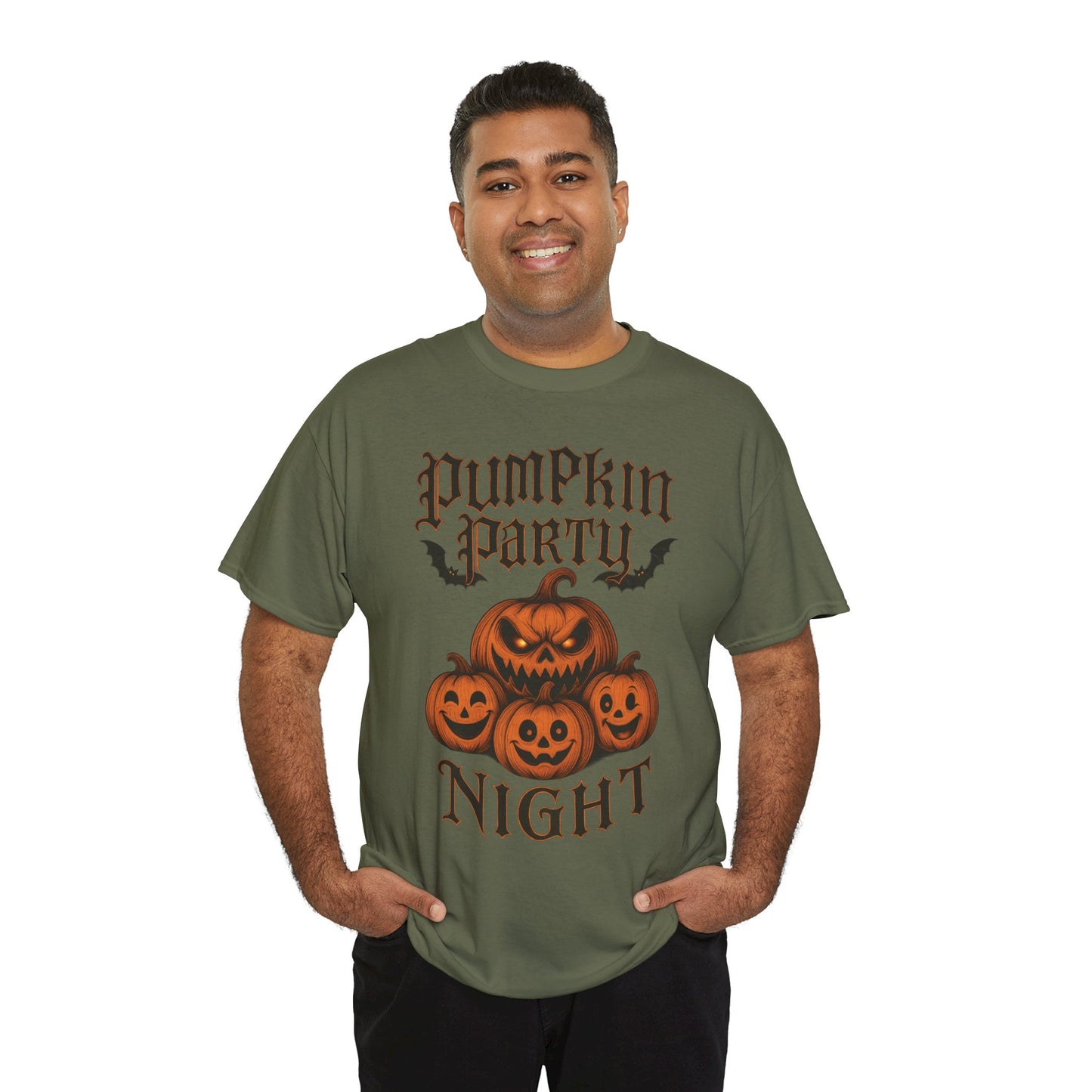 Pumpkin Party Night Men's Halloween T-Shirt, Scary Jack-O-Lantern Pumpkin Graphic Tee for Him