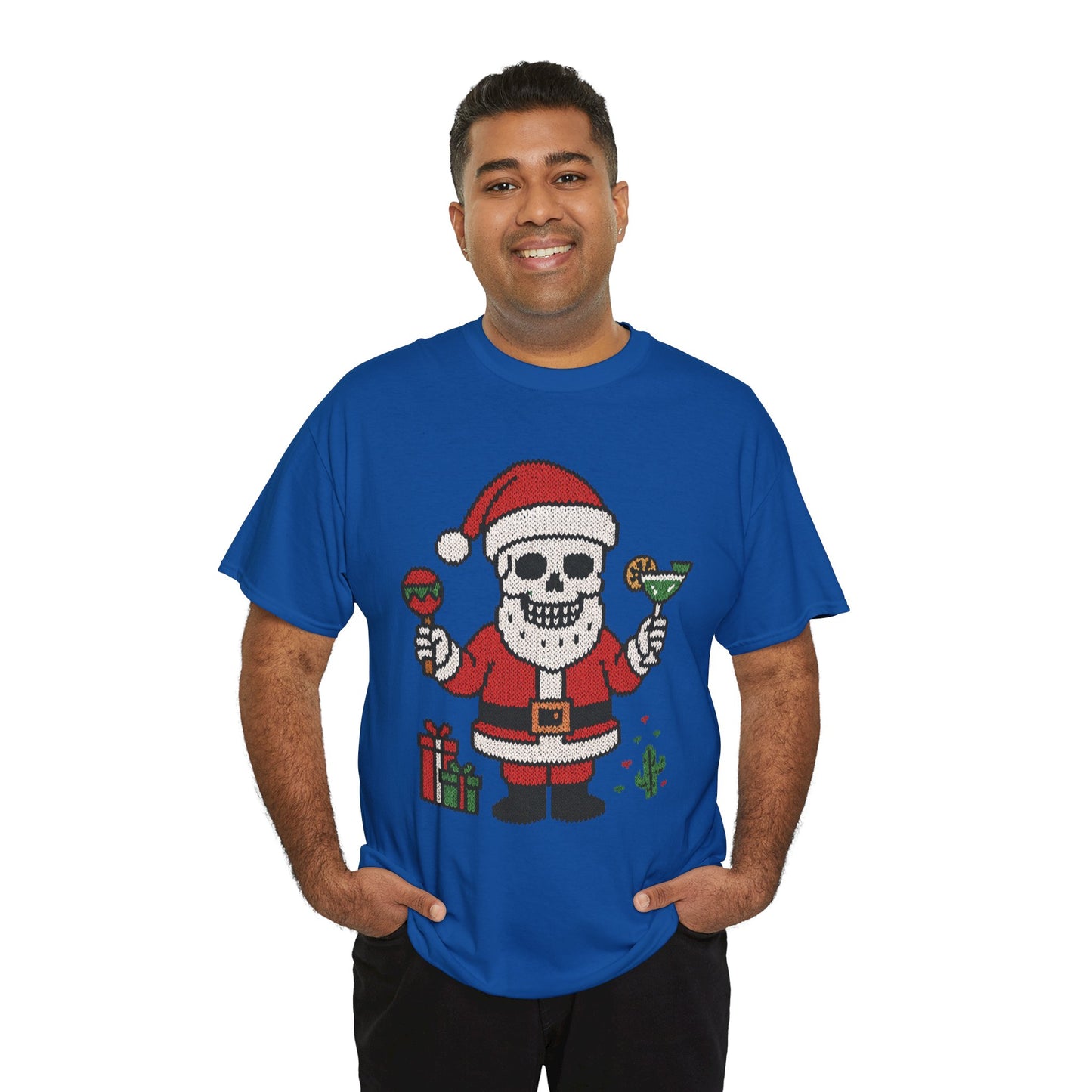 Funny Santa Skull Christmas Men's Shirt, Holiday Margarita Tee for Men