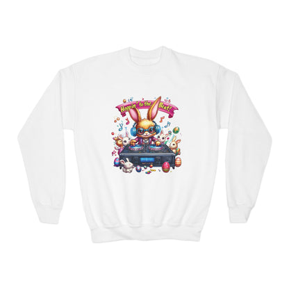 DJ Bunny Easter Kids Sweatshirt - Fun Music Bunny Crewneck for Spring, Hoppin' to the Beat Design, Cute Gift for Easter & Parties
