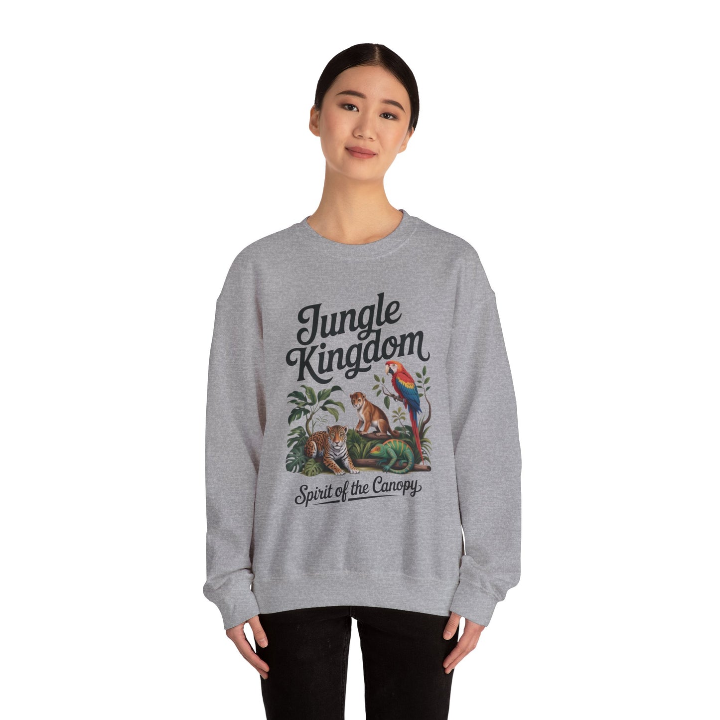 Jungle Kingdom Womens Sweatshirt, Cozy Jungle Crewneck, Nature Lover Gift, Wildlife Artwork, Eco-Conscious Apparel, Animal Enthusiast Clothing